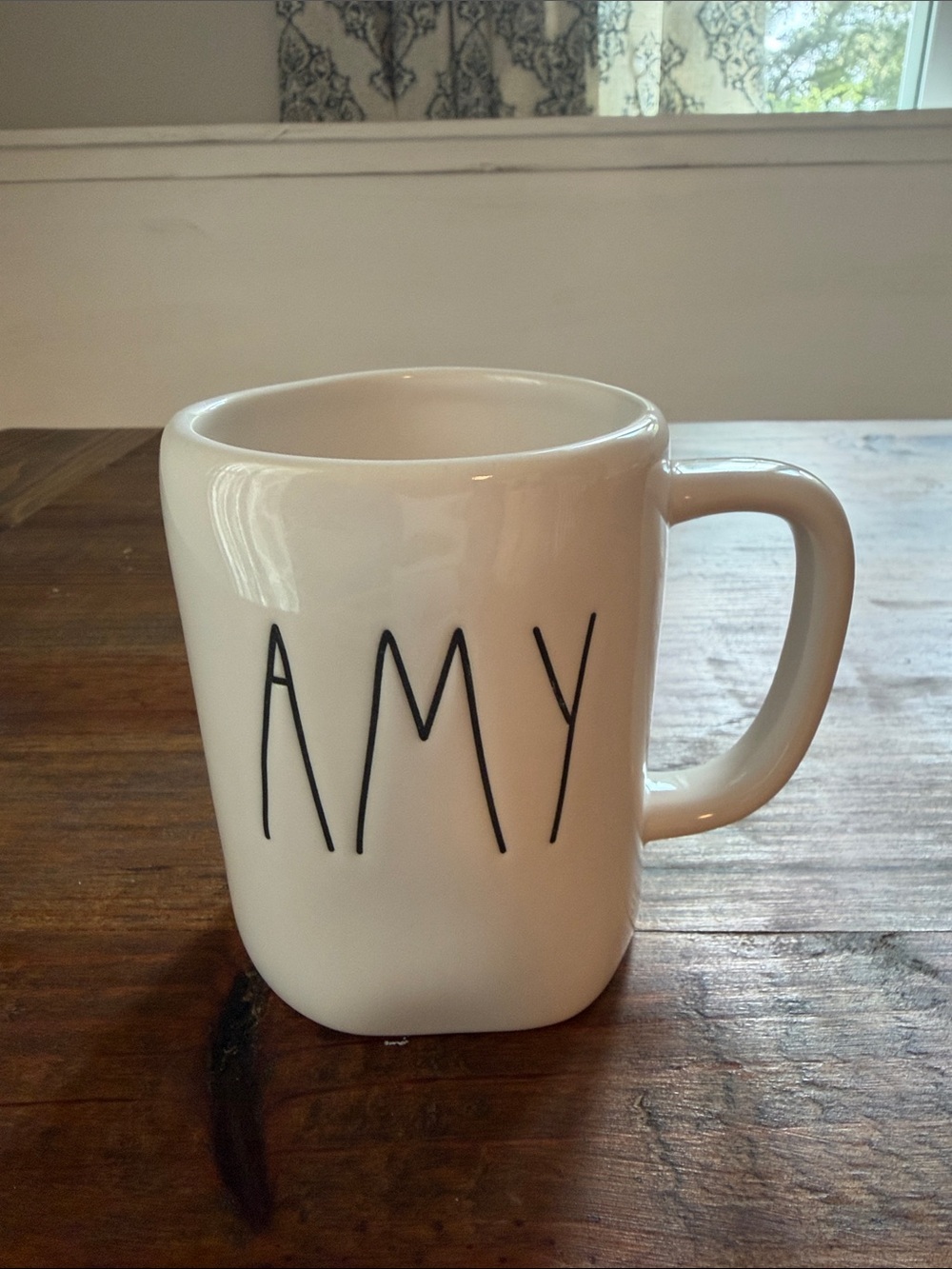 Rae Dunn White Ceramic Mug with Black AMY Lettering
